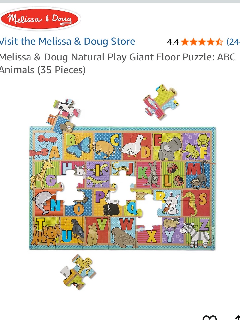 Melissa & Doug ABC Animals Giant Floor Puzzle - Purple & Green Box - Picture 7 of 7